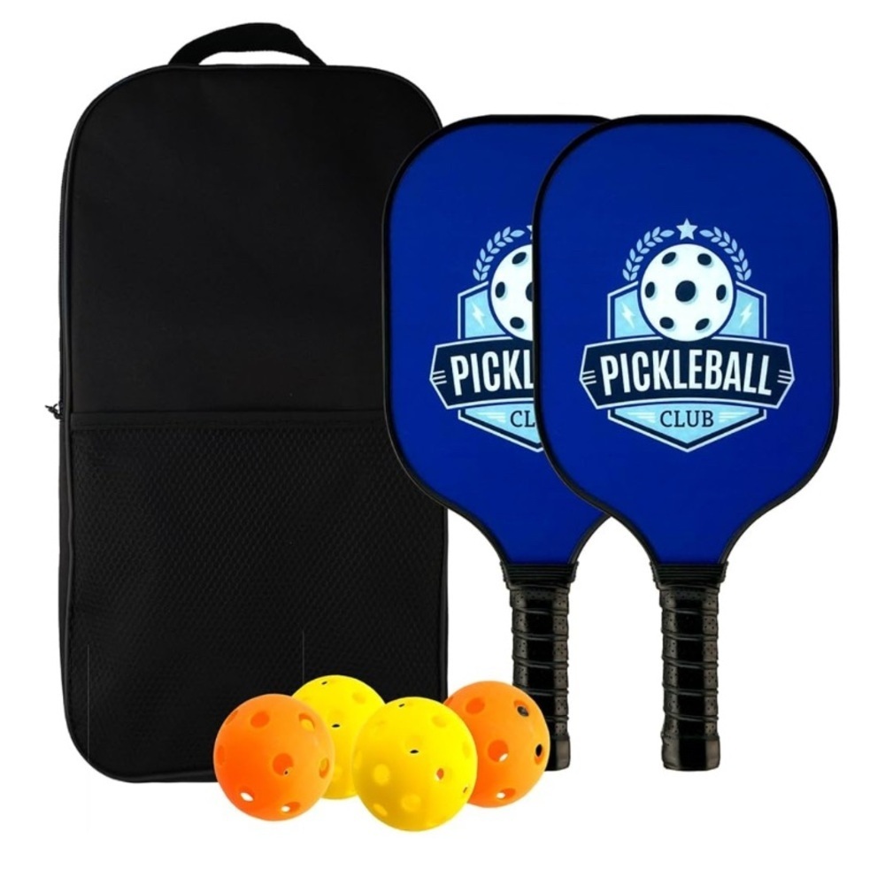 NEW-  Fiberglass Pickleball Set - 2 Paddles, 4 Pickleballs, Carrying Case